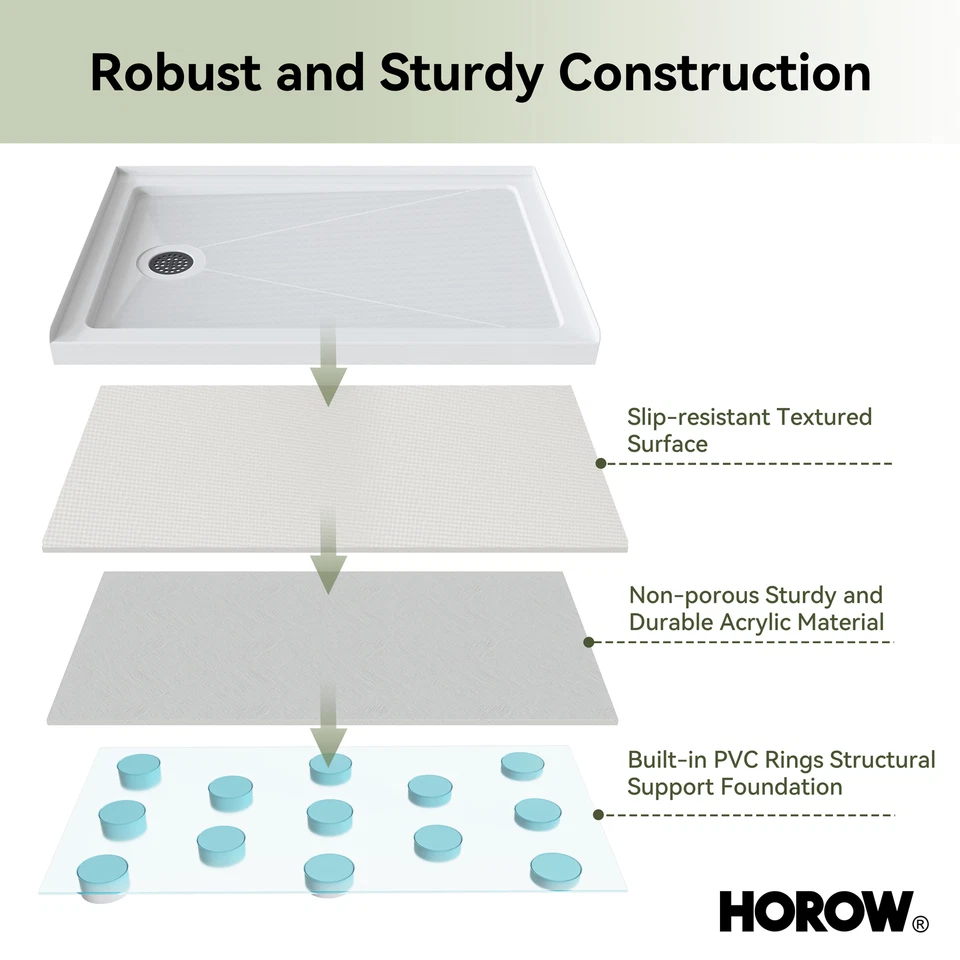 Base de Ducha HOROW, Sartén de Ducha Rectangular Antideslizante de Umbral Único, Acrílico  Foto 3 de 4