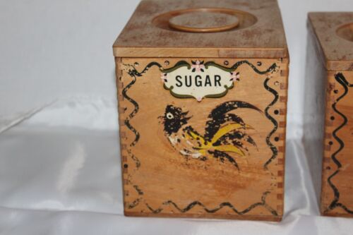 Vintage Specht Holzgeschirr Japan handbemalter Hahn stapelbare Kanister 4er Set - Bild 2 von 8