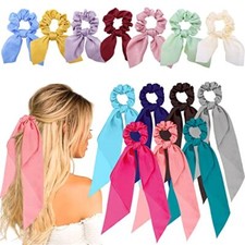 14 Pieces Hair Scarf Scrunchies, Satin Scrunchies with Bow Hair Ties, Bunny