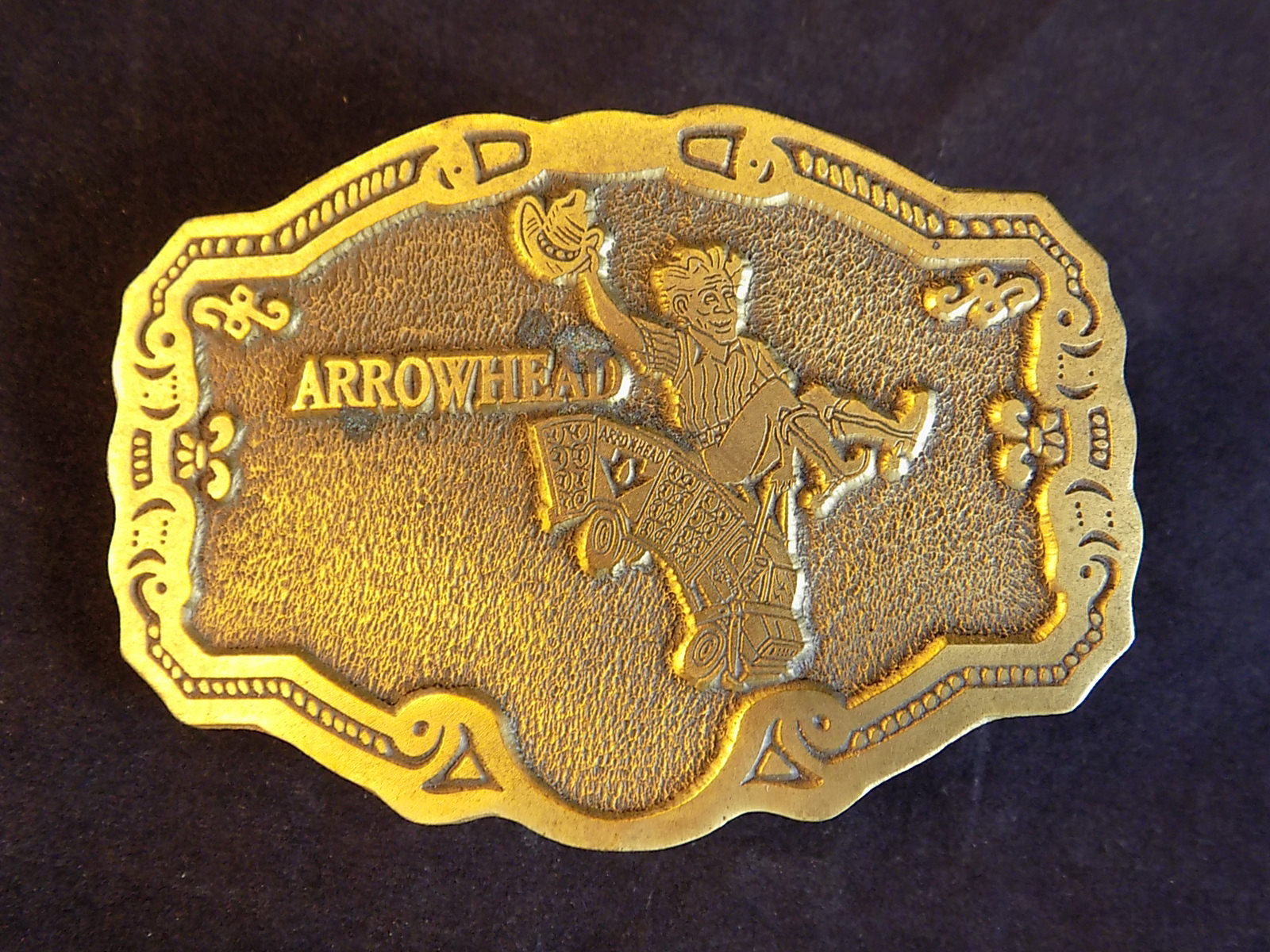 LARGE SOLID BRASS BELT BUCKLE Arrowhead Cowboy Ri… - image 1