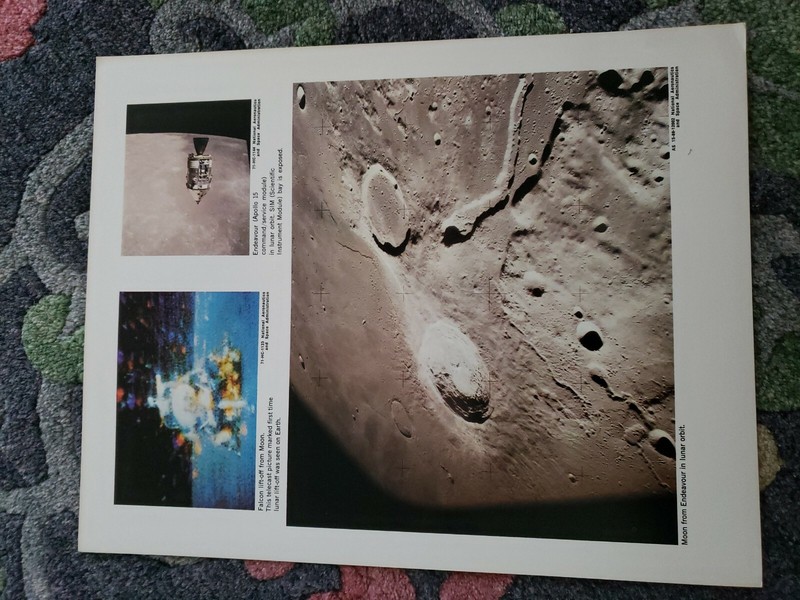 1969 NASA 14 x 11 lithograph photo Falcon Liffoff & Endeavor Lunar Orbit hc 1133