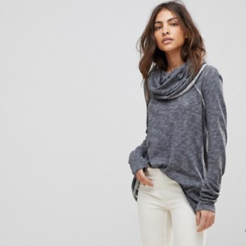 Beach Cotton Cocoon Cowl Neck Sweater 