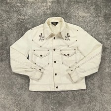 Vtg Lee Jacket Womens Medium Off White 80s Denim Western Floral Embroidered Usa