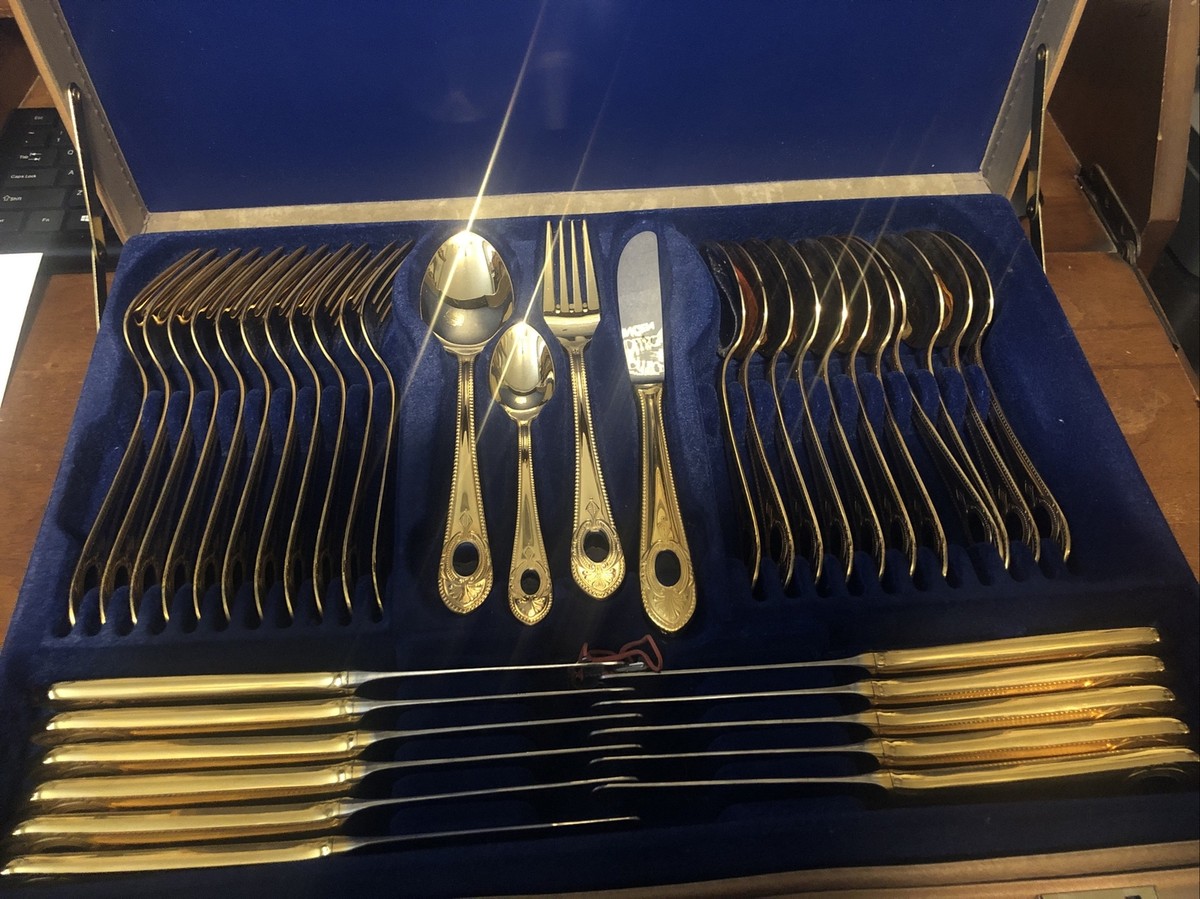 Royal Collection Solingen 70PC 23/24 Gold Plated Flatware | eBay