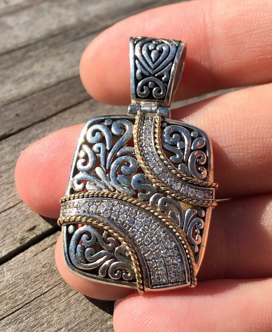 Effy Diamond Rectangular Pendant Sterling Silver … - image 1