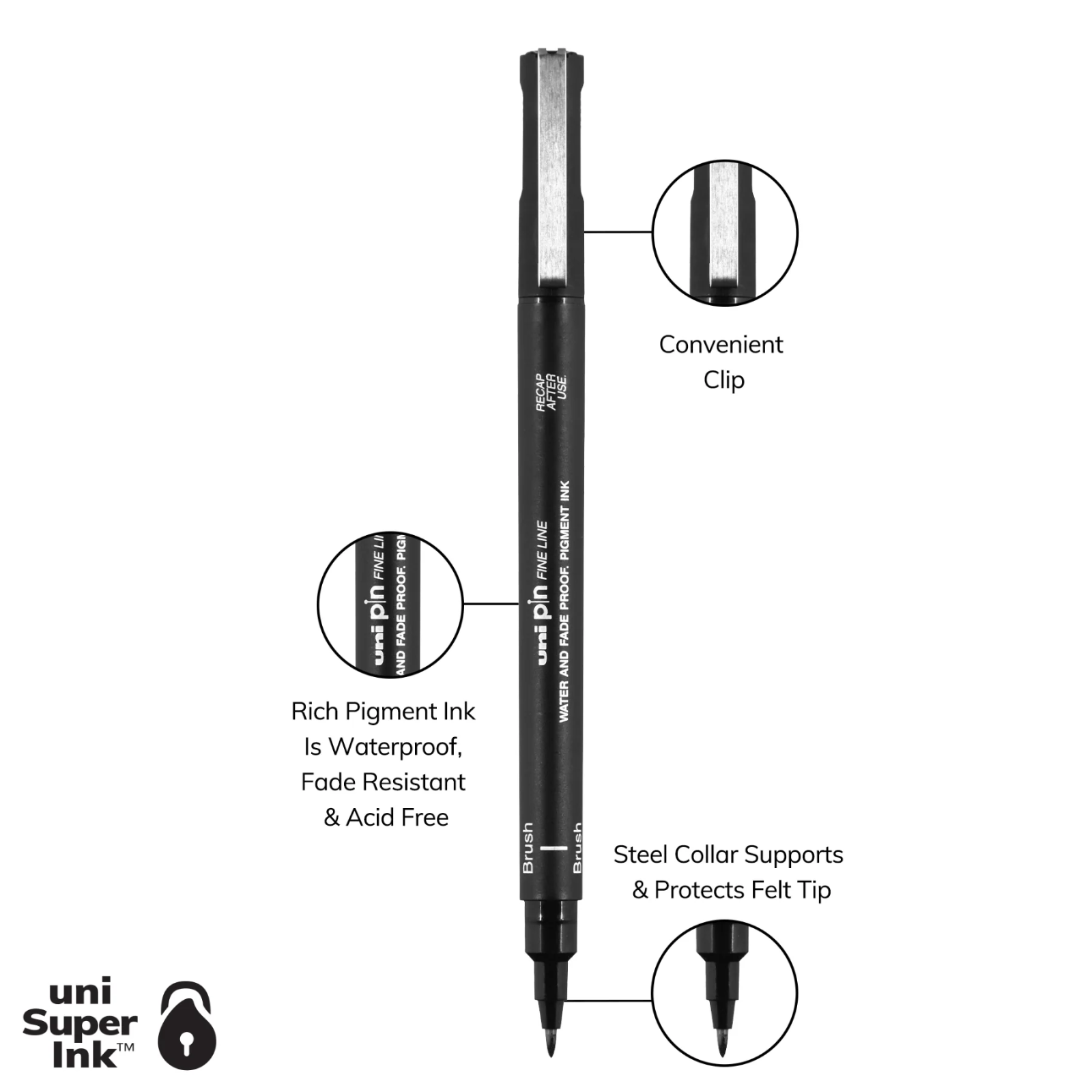 UniBall Pin Fineliner Drawing Pen 0.1/0.2/0.3/0.5/0.8mm Tips Black Set