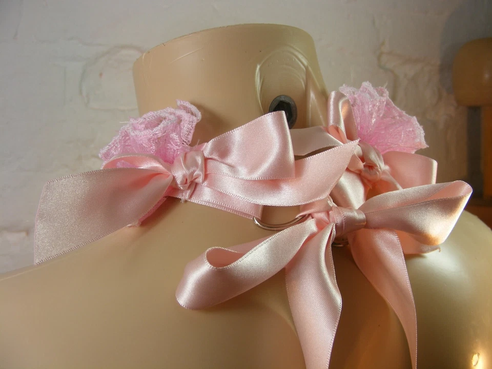 SISSY ADULT BABY pink lace DDLG CHOKER COLLAR LOLITA FANCY DRESS COSPLAY BELL - Image 4 of 4