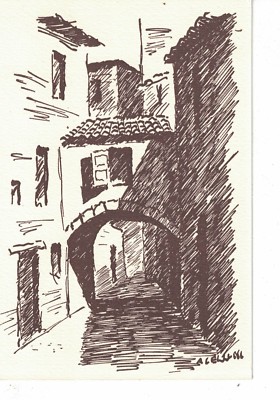 ILLUSTRATED POSTCARD NOT SHIPPED - ALLEY OF THE BRIDGE - CIVITANOVA BRANDS