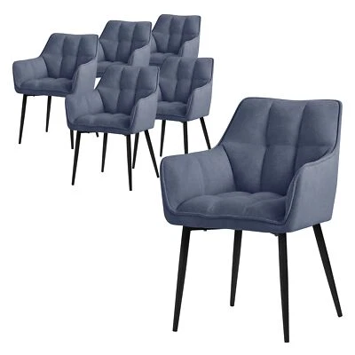 6x Chaise de salle à manger bleu en tissu éponge pieds noir métalliques élégant - Photo 1/4
