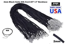 For Your Pendant- 1pc- 2mm Black Satin Silk Cord 20"+ 2" Necklace - Silver Clasp