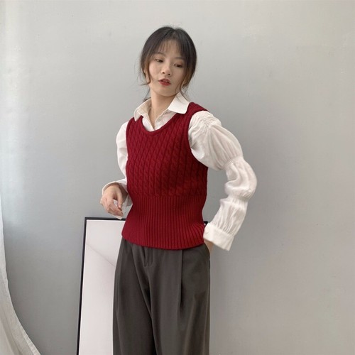Women Cable Knit Sweater Jumper Knitwear Vest Waistcoat Retro Sleeveless - Picture 6 of 29