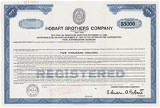 Hobart Brothers Company. Stock Certificate.