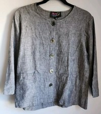 Mango Tango Hawaii Sz M Button Down 3/4 Length Sleeve Shirt 100% Flax Lagenlook