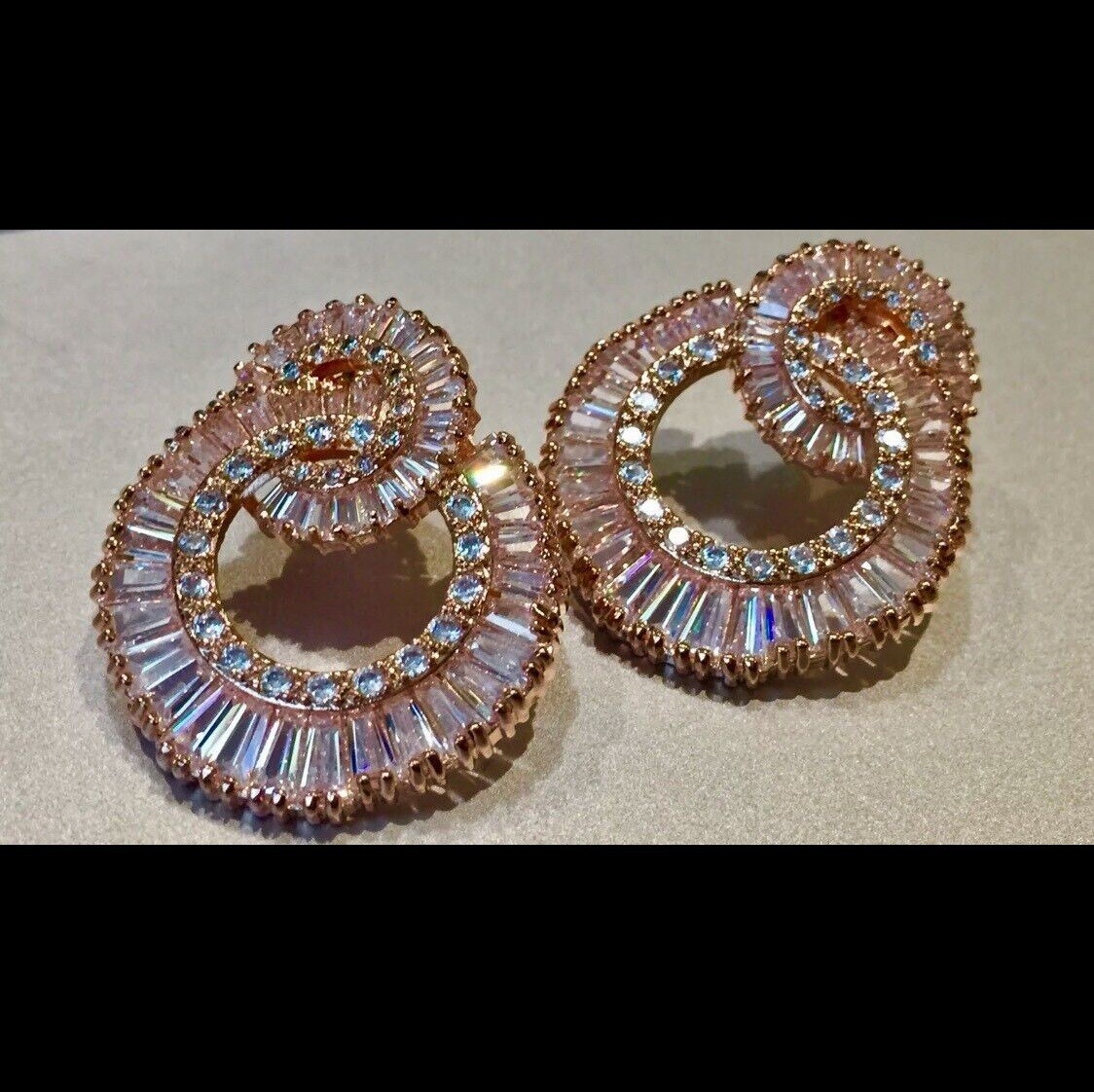 18k Rose Gold Filled Hoop Earrings made w Swarovski Crystal Baguette  Gorgeous