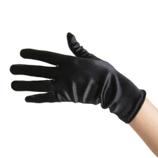 Short Wrist Length Black Satin Gloves ~ DANCE WEDDING PROM EVENING PARTY COSPLAY