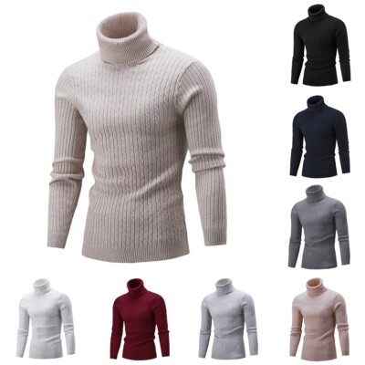 Lässiger schmaler Herren Rollkragen Pullover warm Langarm Oberteile Strick Übergröße