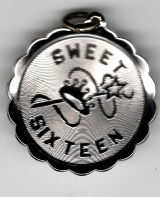 Vintage STERLING charm SWEET SIXTEEN 16 disc ENGRAVABLE - Main Image