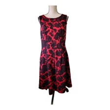 Adrianna Papell Red And Black Floral Midi Dress Size 12