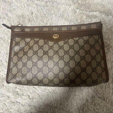 Gucci GG Canvas Clutch Bag Beige Brown Zip Closure Authentic Women's Fashion