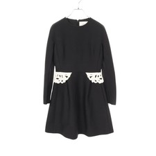 【Dresses】VALENTINO Long Sleeve Wool and Silk Dress in Black with Beads