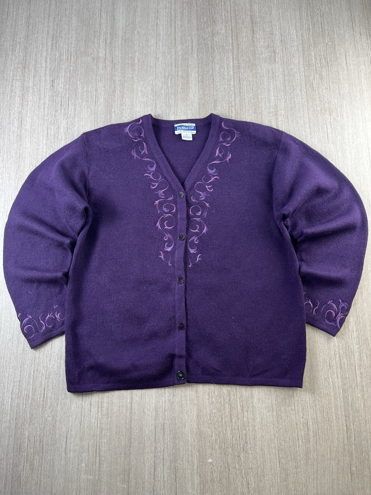 Pendleton Classics Cardigan Purple Wool Floral Em… - image 1