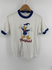 Vintage Disney Donald Duck Shirt Mens L White Ringer Disneyland Tee 80s USA Made