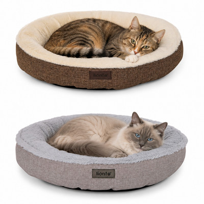 lionto Katzenbett Donut rund, abnehmbarer Bezug, Anti-Slip-Noppen, Farbauswahl