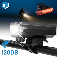IPX4 Bike Front Rear Light w/Horn Rechargeable Bicycle Headlight Tail Light Set