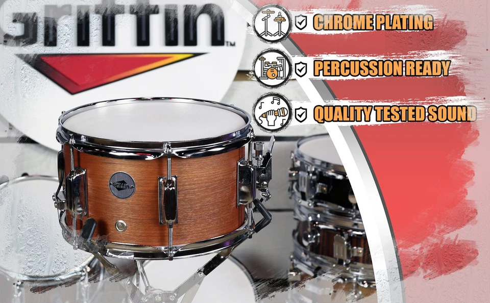 GRIFFIN Firecracker Snare Drum - Popcorn 10x6 Poplar Wood Shell Percussion - Image 4 of 4