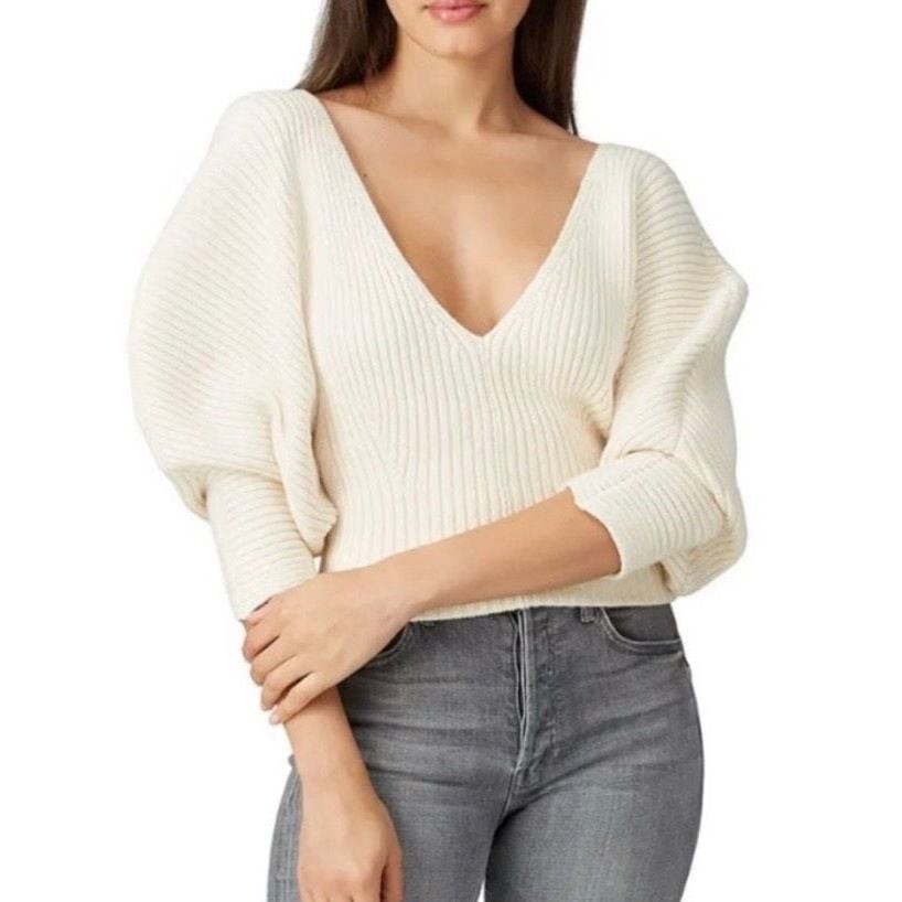 Mara Hoffman Cream V Neck Sweater Size Small