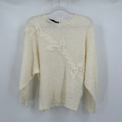 Womens Cottagecore Shabby Chic Sweater Size L Romantic Floral Grandma 80s