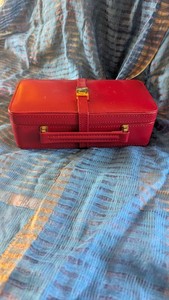 Faux Red Leather Jewelry Box with Jewelry