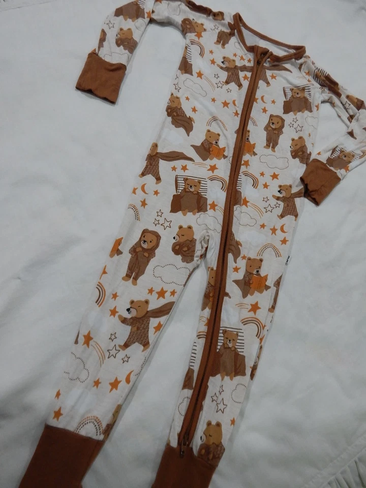 Pijama OG Little Sleepies bebés niños 18-24 meses BEARY SLEEPY difícil de encontrar 1 pieza cremallera bambú Foto 2 de 4