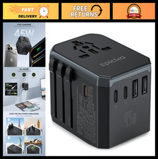 Universal Travel Adapter 45W GaN, PD & QC Fast Charging, 2 USB-A & 3 USB-C Ports