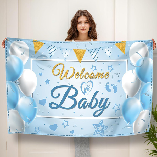 Koliphy Willkommen Baby Banner FüR Babyparty, Zuhause Empfang, Baby Shower, Kind-image
