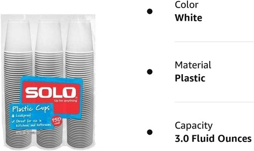 Solo 3-Ounce Plastic Bathroom Cups, 150-Count 150 Count (Pack of 1), White - Picture 3 of 3