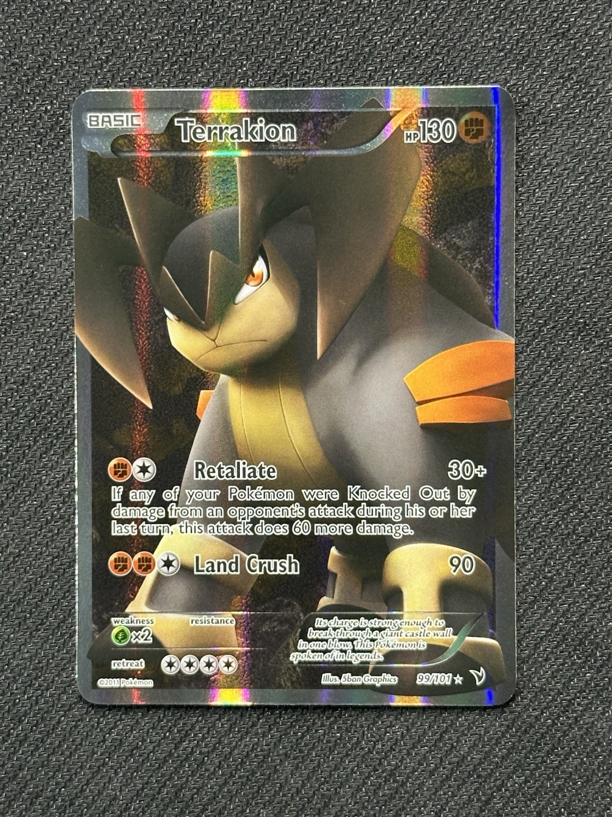 NM Terrakion 99/101 Noble Victories Full Art Holo Pokemon Card