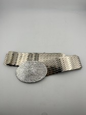 Vintage Silver Scale Stretch Belt Wide Elastic Waist Statement Disco 70s 80s