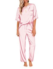 Womens Silk Satin Pajamas Set Two Piece Pj Sets Sleepwear Loungewear Short Sl...