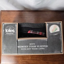 Totes Toasties Memory Foam Slipper Mens Medium 8-9 Black Plaid Warm NWT