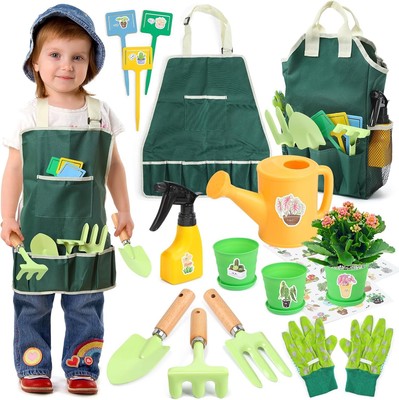 NIEDLICHER STEIN grün Kinder Gartenwerkzeug Set, Gartenspielzeug mit Holzstiel Gabel,... 