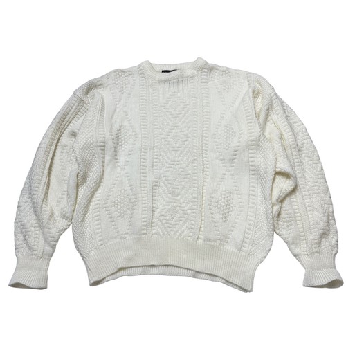 Vintage Expressions Sweater Mens XL White Textured 3D Knit Pullover Grandpa