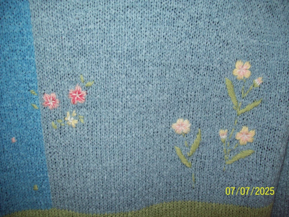Suéter Tejido CRAZY HORSE BORDADO FLORAL Azul Verde Rosa TALLA GRANDE Busto 46 (C5) Foto 2 de 4