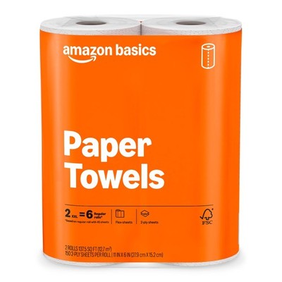 Amazon Basics 2-Ply Flex-Sheets Paper Towels, 150 sheet (Pack of 2), White 