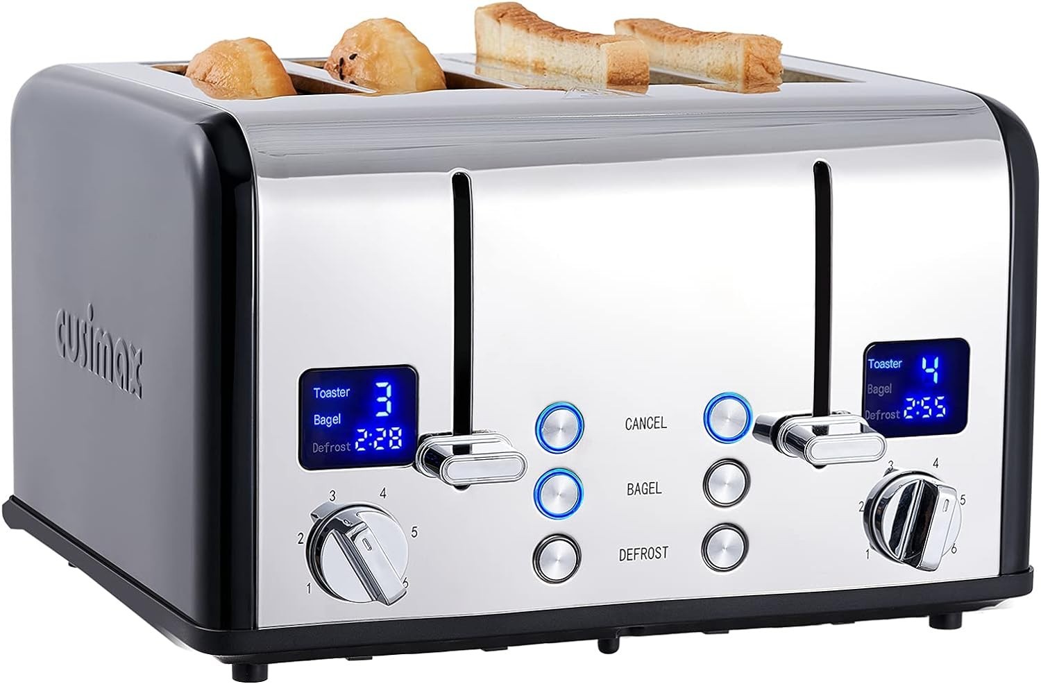 Classic Black 4 Slice Toaster with Removable Crumb Tray & Multiple Functions