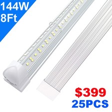 25 Pack Linkable 8-ft LED lights 144W 18000Lm 6500K Ultra Daylight for Garage