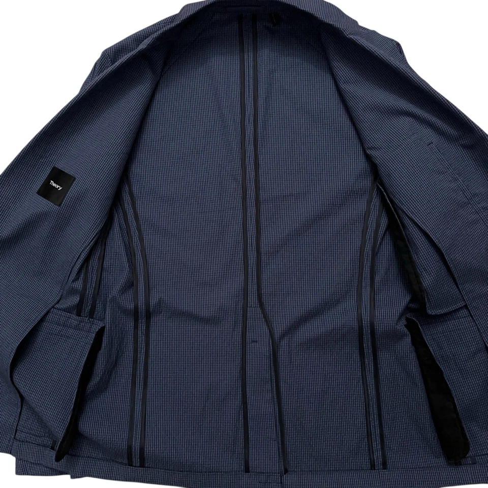 Theory Blazer Jacket Mens 38 Simons Boone Unconstructured Cotton Check Blue - Image 3 of 4