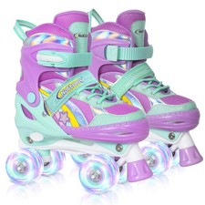 Kids Roller Skates for Girls, 4 Size Adjustable Rainbow Quad Skates with All ...