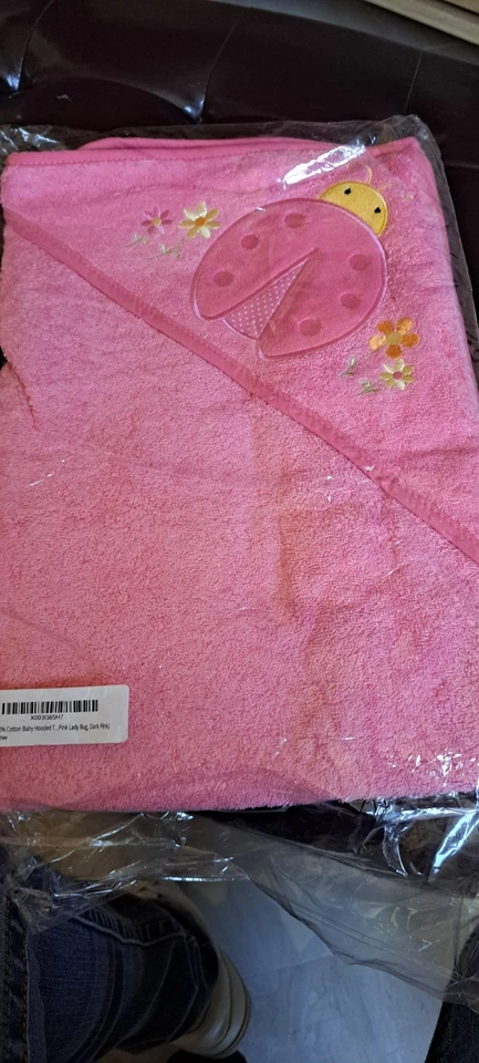 14-Soft Pink Baby Hooded Towel with Cute Ladybug Embroidery - Image 2 of 4
