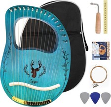 Lyre Harp 16 Strings: Solid Mahogany Wooden Body Metal String Musical Instrument